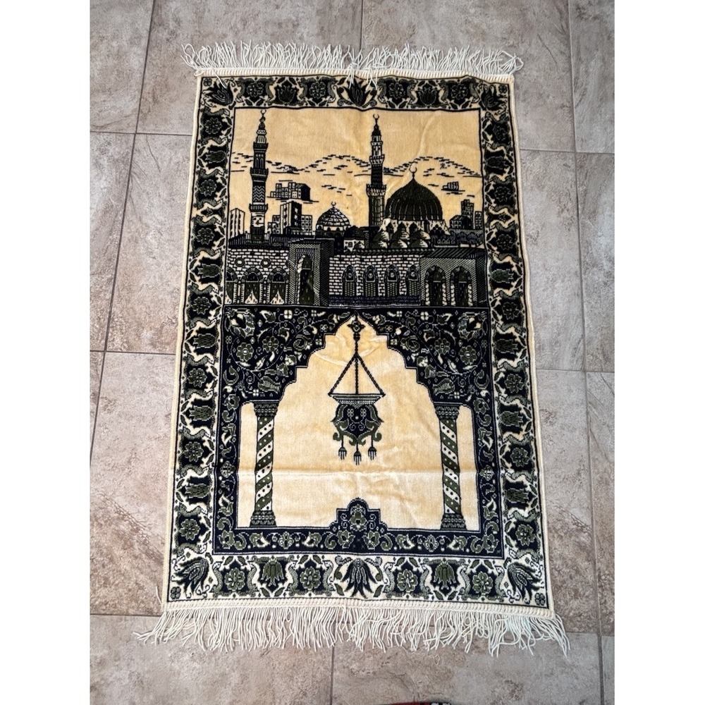 Hisar Tekstil Turkish Prayer Rug 27x42 Mosque Velvet Seccade Istanbul Vintage